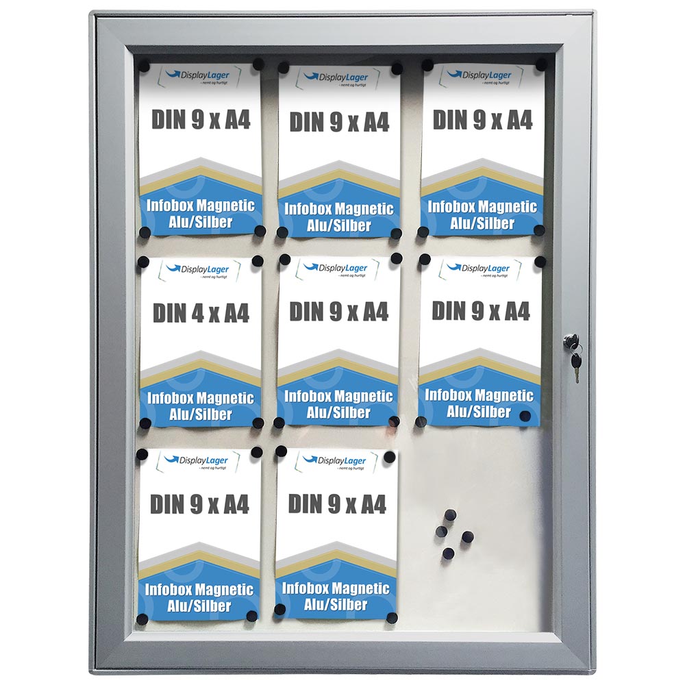 Schaukasten, Infobox, Magnetisch, Silber, mit Schloss