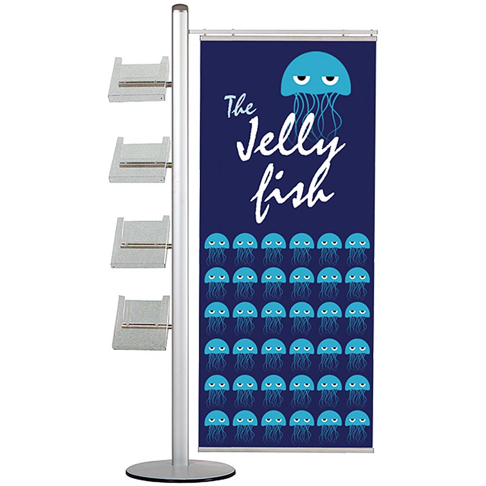 Bannerdisplay, Multistand, Einseitig, 4 A4-Regale, Banner