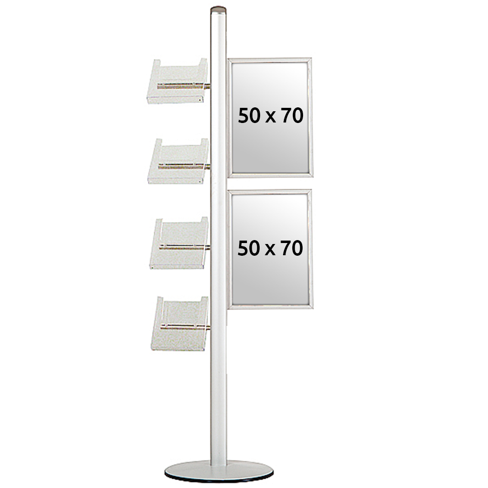 Infoständer, Multistand, Einseitig, 4 A4-Regale, 2 Slide-In Rahmen