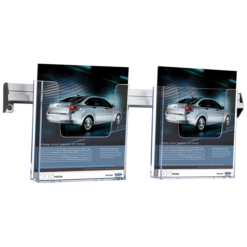 Prospekthalter für Die Wand, Aluminiumschiene, 2 Acryl-Halter für Dokumente