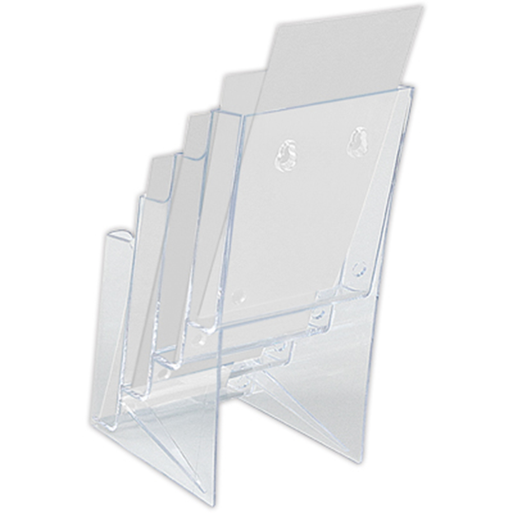Prospekthalter, Tisch- und Wandmontage, Klares Acryl, 4 Taschen