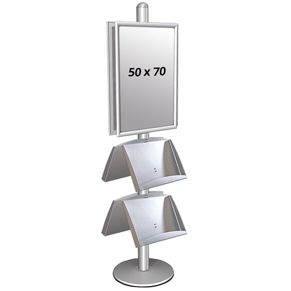 Infoständer, Multistand, Doppeltseitig, 4 Stahlregale, 2 Klapprahmen
