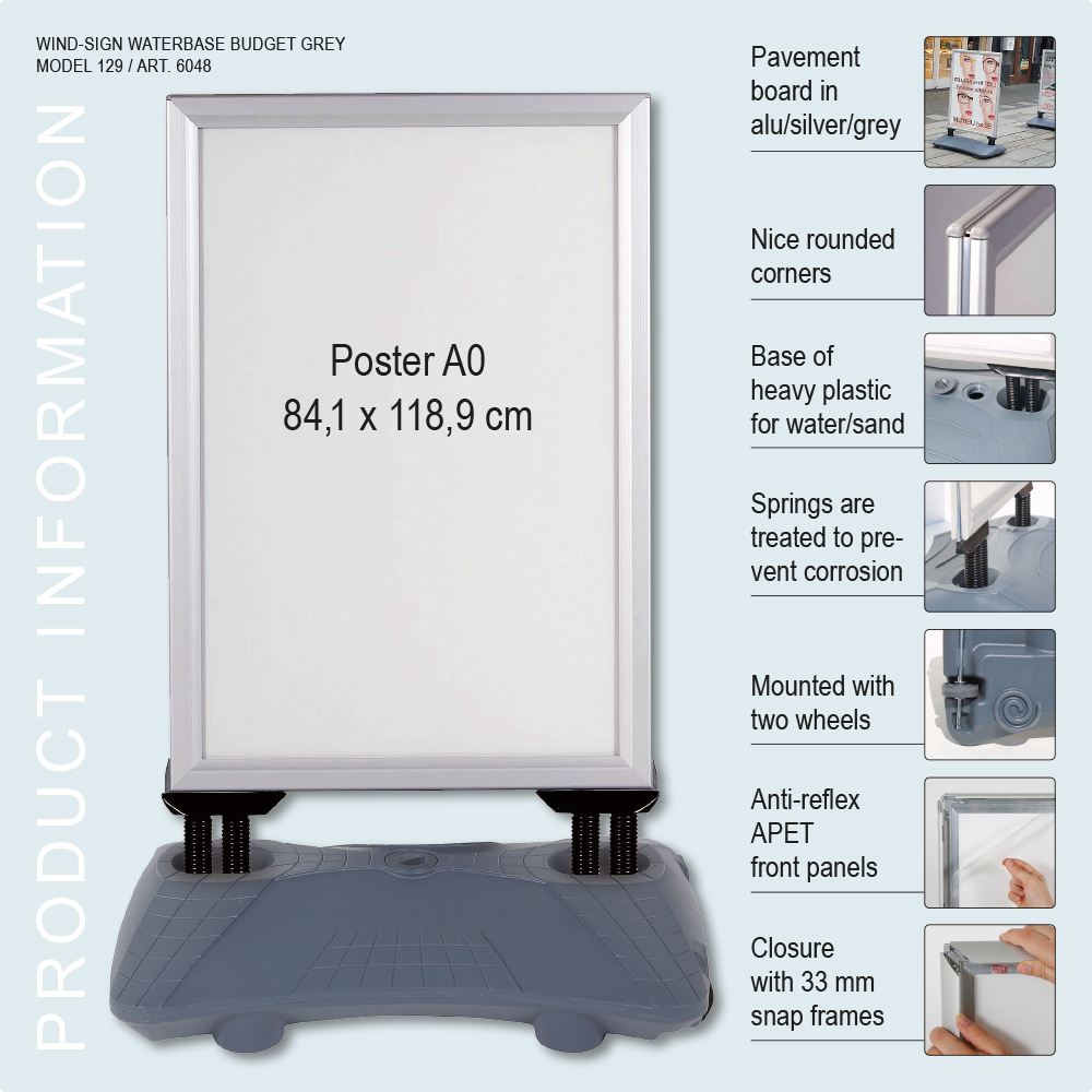 Kundenstopper, Wind-Sign Waterbase Budget, 40 mm Profil, Silber