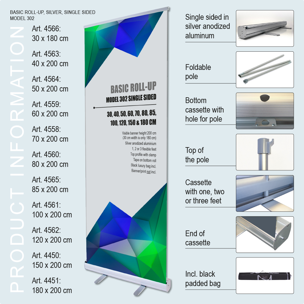 Roll-Up Basic, Basic, Einseitig, Aluminium, Silber