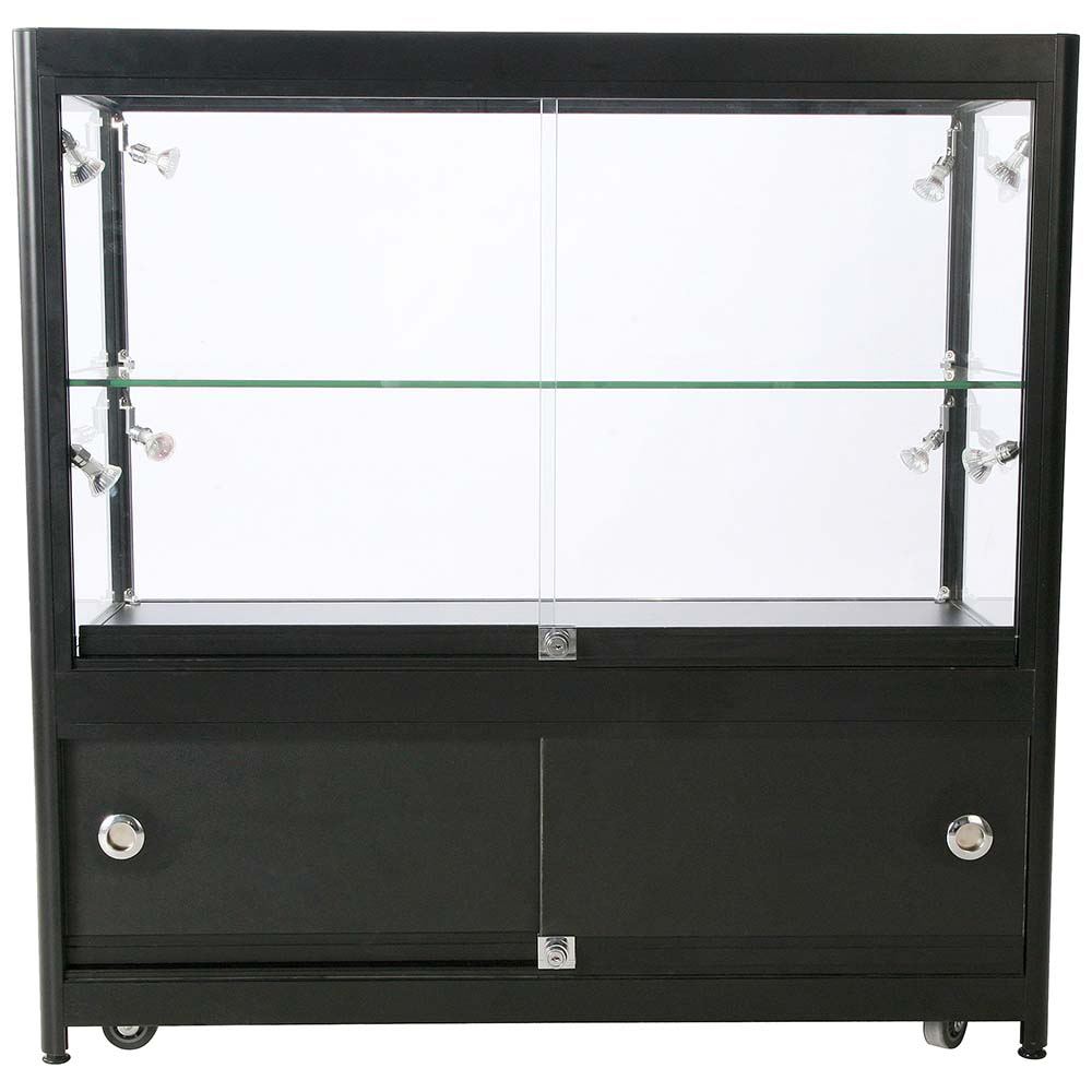Vitrine, Showcase Counter Duo, Mit LED-Beleuchtung, Schloss und Unterschrank, Schwarz