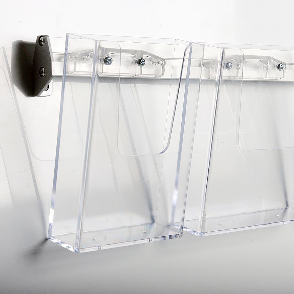 Prospekthalter für Die Wand, Aluminiumschiene, 2 Acryl-Halter für Dokumente