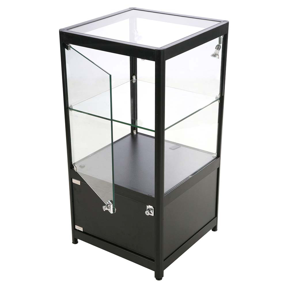 Vitrine, Showcase Counter Solo mit Unterschrank, LED-Beleuchtung, m. Schloss, Schwarz