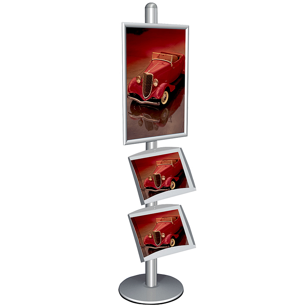 Infoständer mit Prospekthalter Multistand, Einseitig, 1X 25mm Rahmen, 2 X Stahlregale