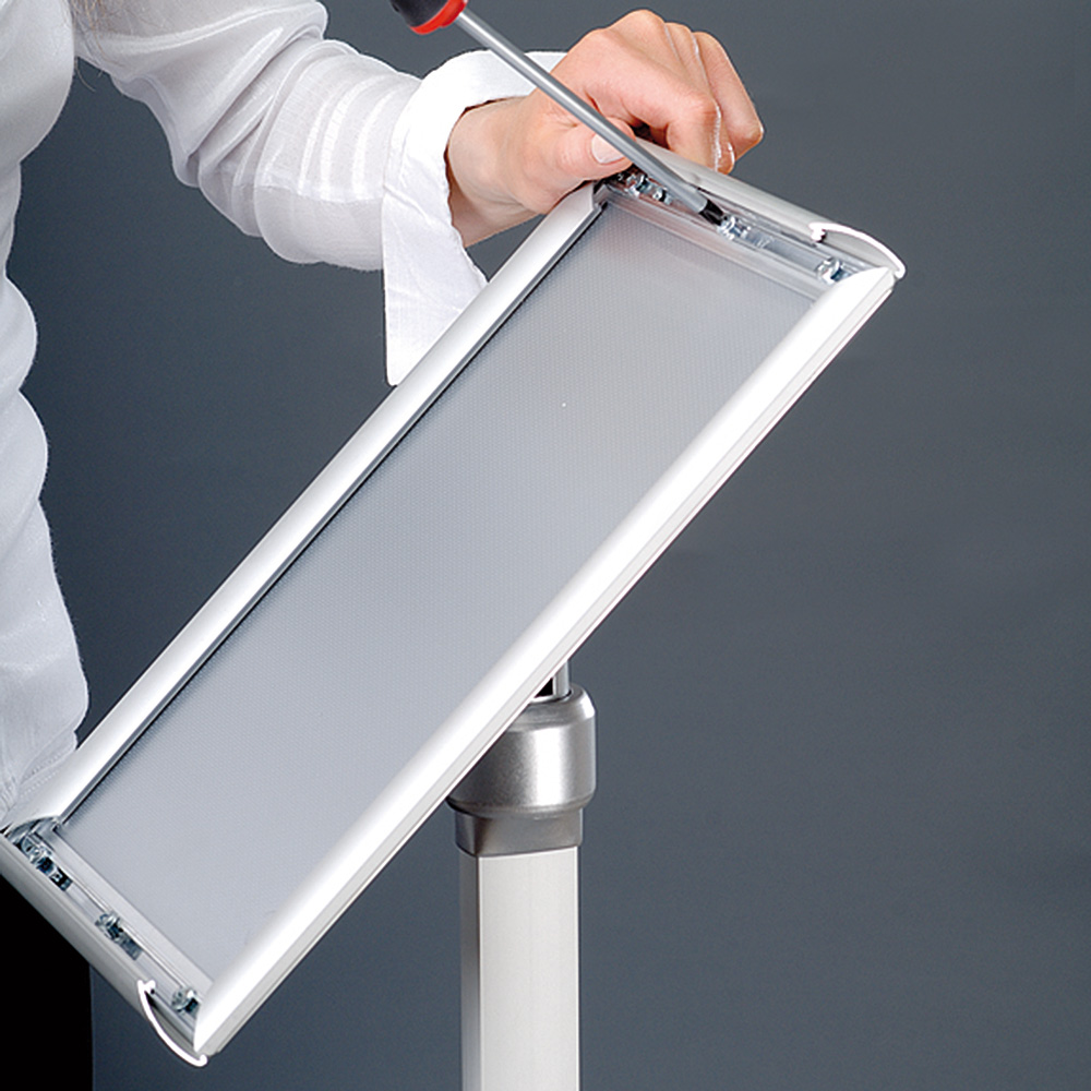 Infoständer, Flex, Höhenverstellbar, Silberner Klapprahmen
