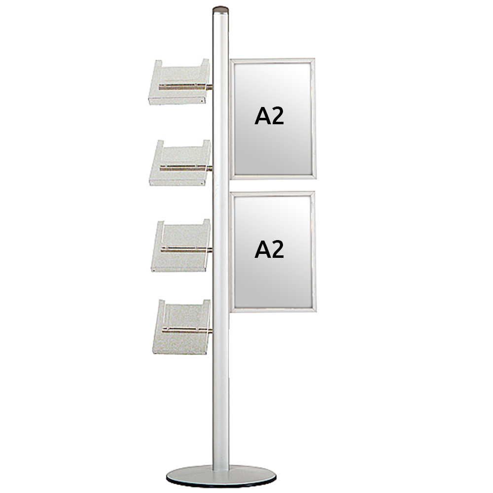 Infoständer, Multistand, Einseitig, 4 A4-Regale, 2 Slide-In Rahmen