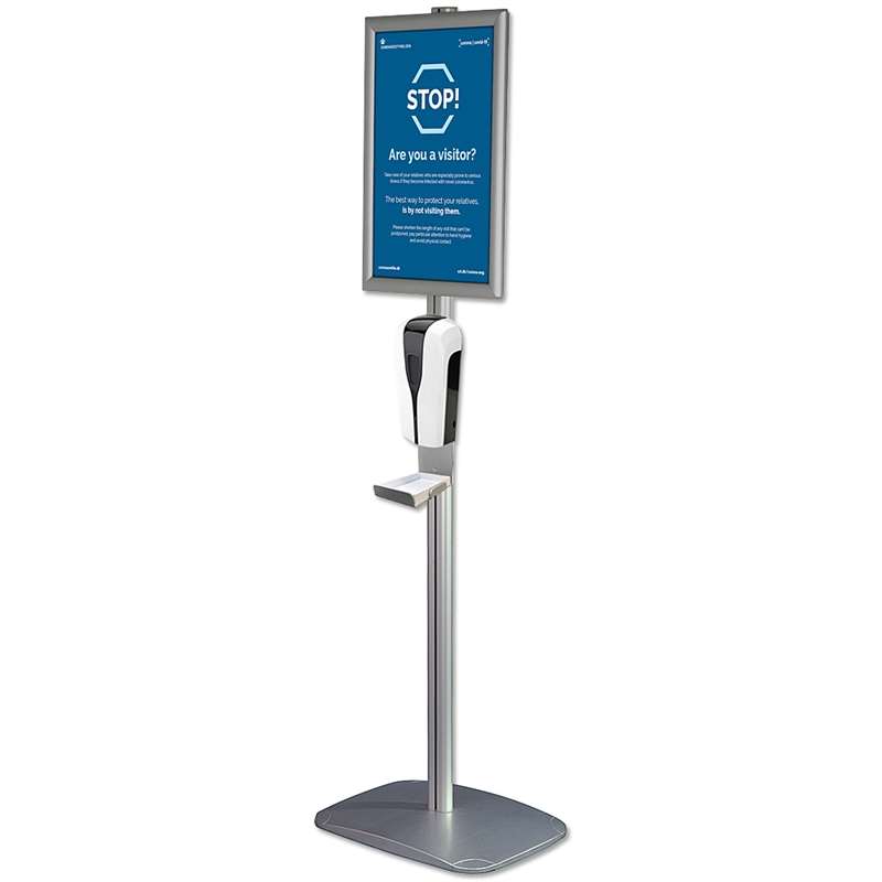 Desinfektionsspender auf Ständer, Mini Multistand, 1000 ml, Tropfschale, Klapprahmen
