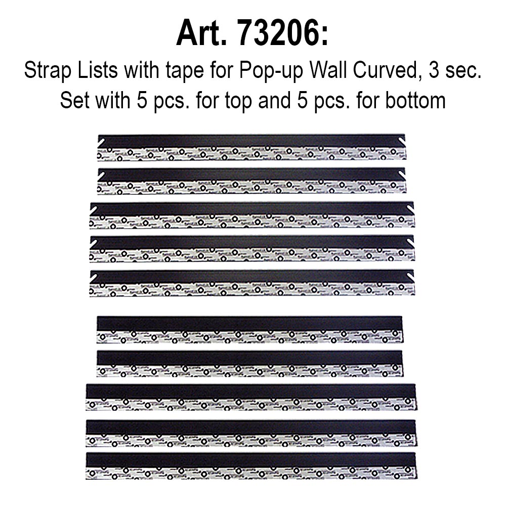 5 x Sets aus oberem und unterem Riemen, POP-UP WALL Curved, mit Clips, 300 x 300 cm