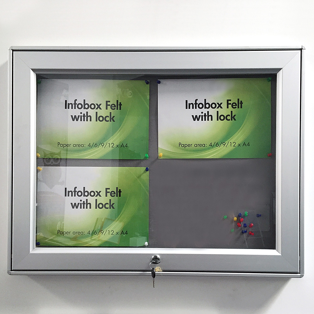 Schaukasten, Silber, abschließbar, Filz-Rückwand, 4 x A4