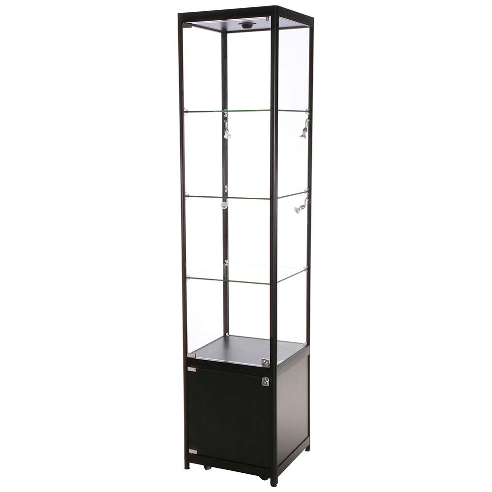 Vitrine, Showcase Tower Solo, Mit LED-Beleuchtung, Schloss und Unterschrank, Schwarz