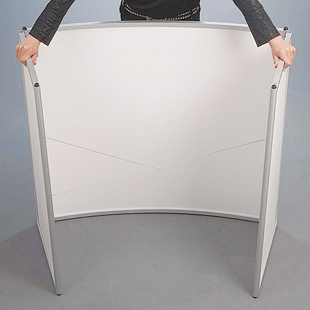 Messetheke, gebogen, Tischplatte in Holzoptik, Ohne Druck