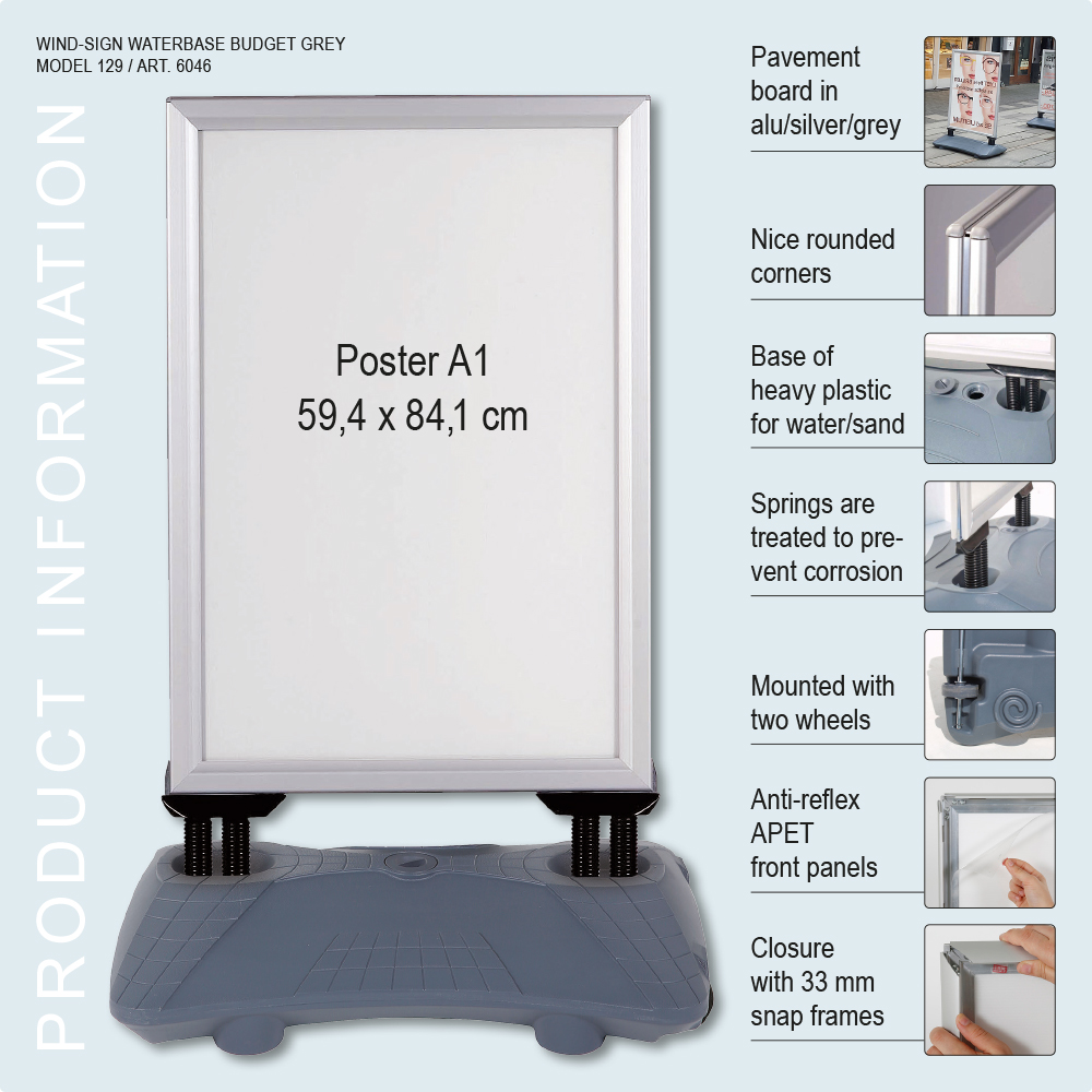 Kundenstopper, Wind-Sign Waterbase Budget, 40 mm Profil, Silber