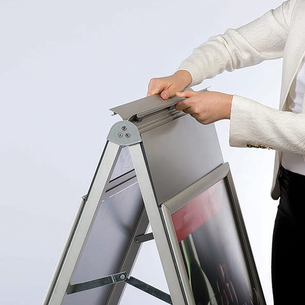 Kundenstopper mit Logoplatte, Alu-Line Logo Change, Silber