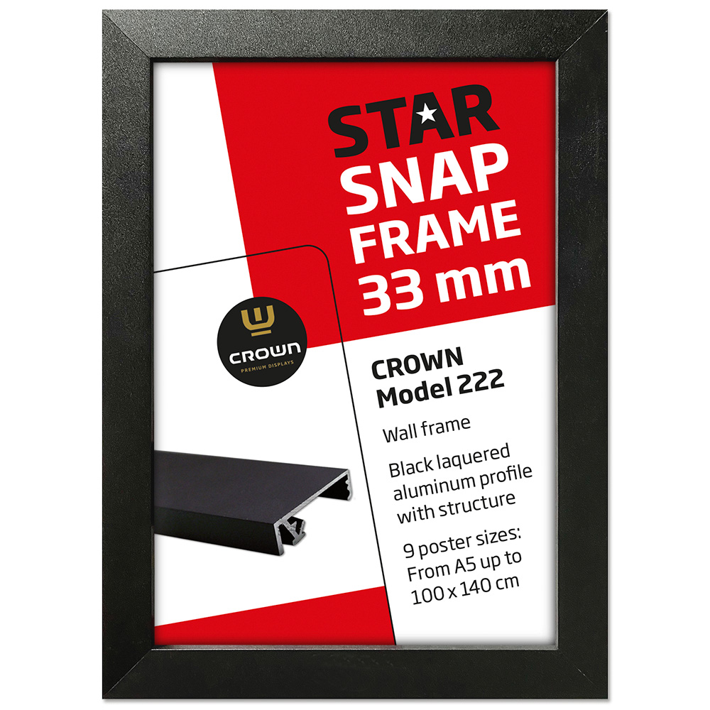 Klapprahmen, Crown, 33mm, Aluminium, flaches Profil, Schwarz