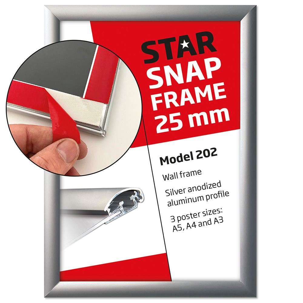 Klapprahmen, 25-mm-Profil mit Klebeband – Fast-Fix, Silber, A5 - 14,8 x 21 cm