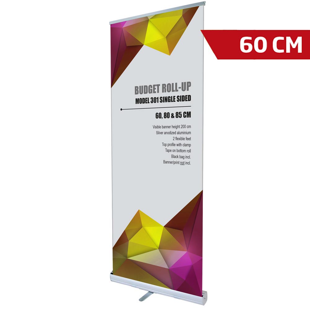 Roll-up Kassette, Budget, einseitig, Aluminium/Silber, 60 cm
