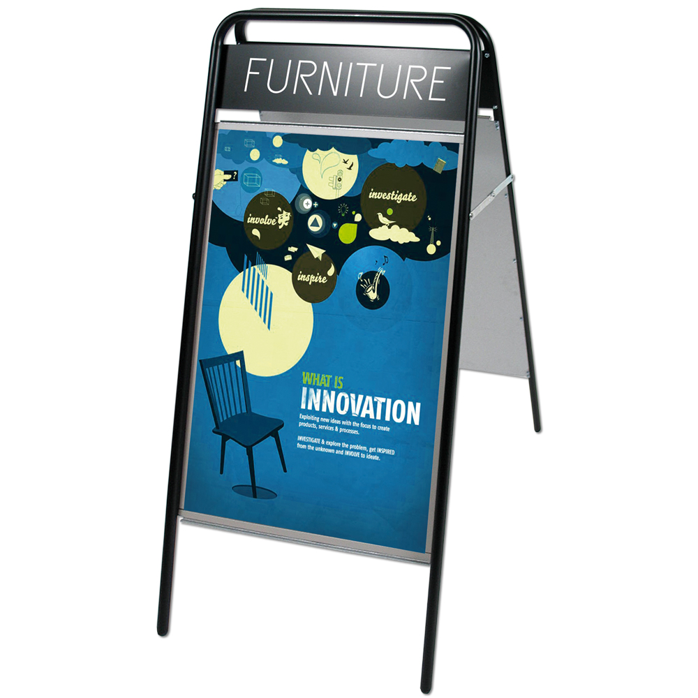 Kundenstopper mit Logoplatte, Expo Sign, Schwarz