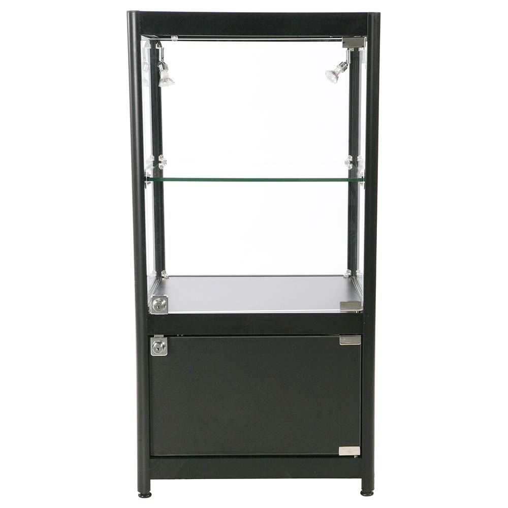 Vitrine, Showcase Counter Solo mit Unterschrank, LED-Beleuchtung, m. Schloss, Schwarz