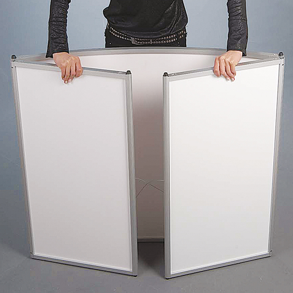 Messetheke, gebogen, Tischplatte in Holzoptik, Ohne Druck