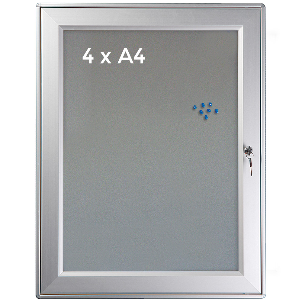 Schaukasten, Silber, abschließbar, Filz-Rückwand, 4 x A4