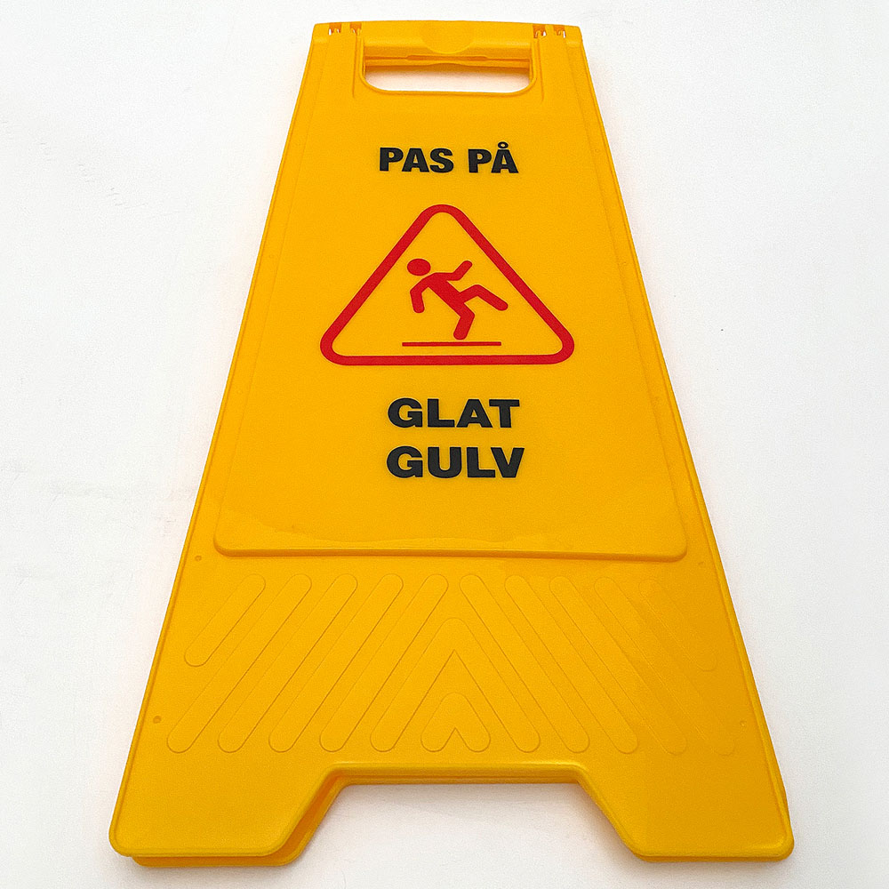 Warnschild „Caution Wet Floor“, Warnschild, dänisch