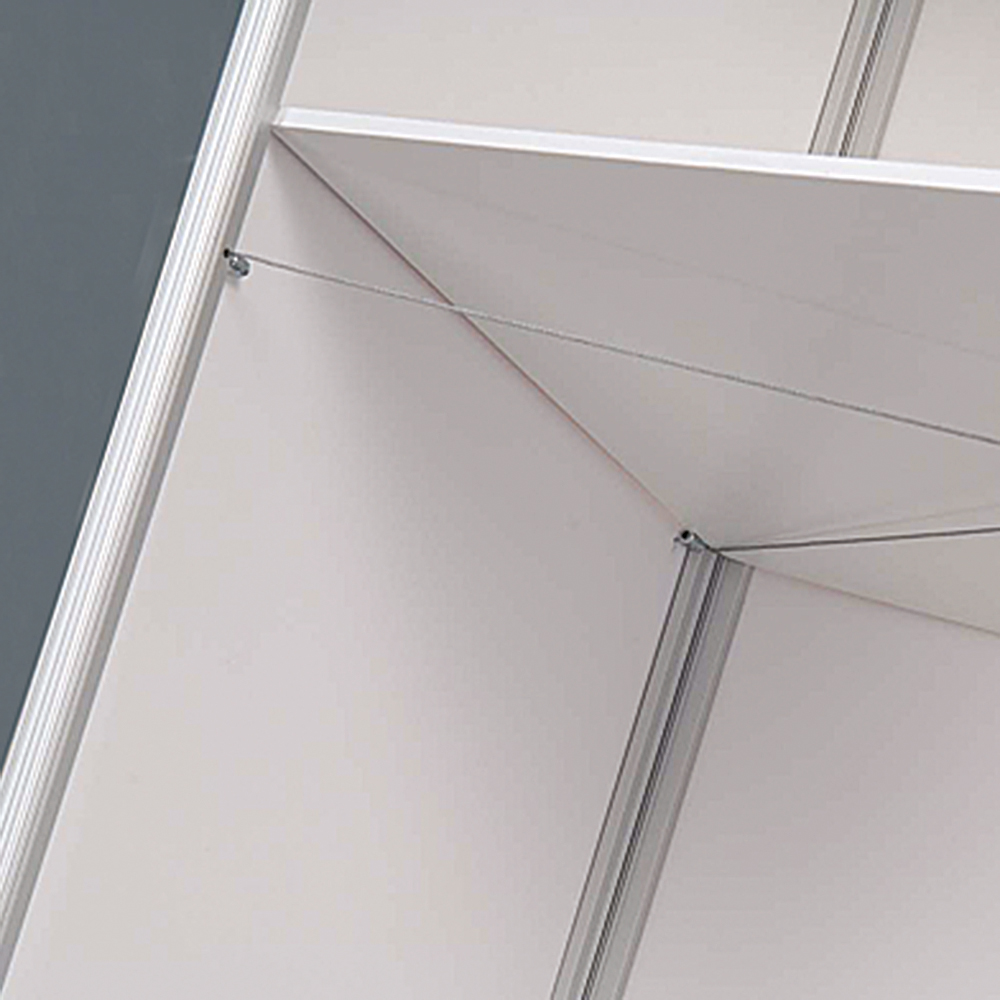Messetheke, gebogen, Tischplatte in Holzoptik, Ohne Druck
