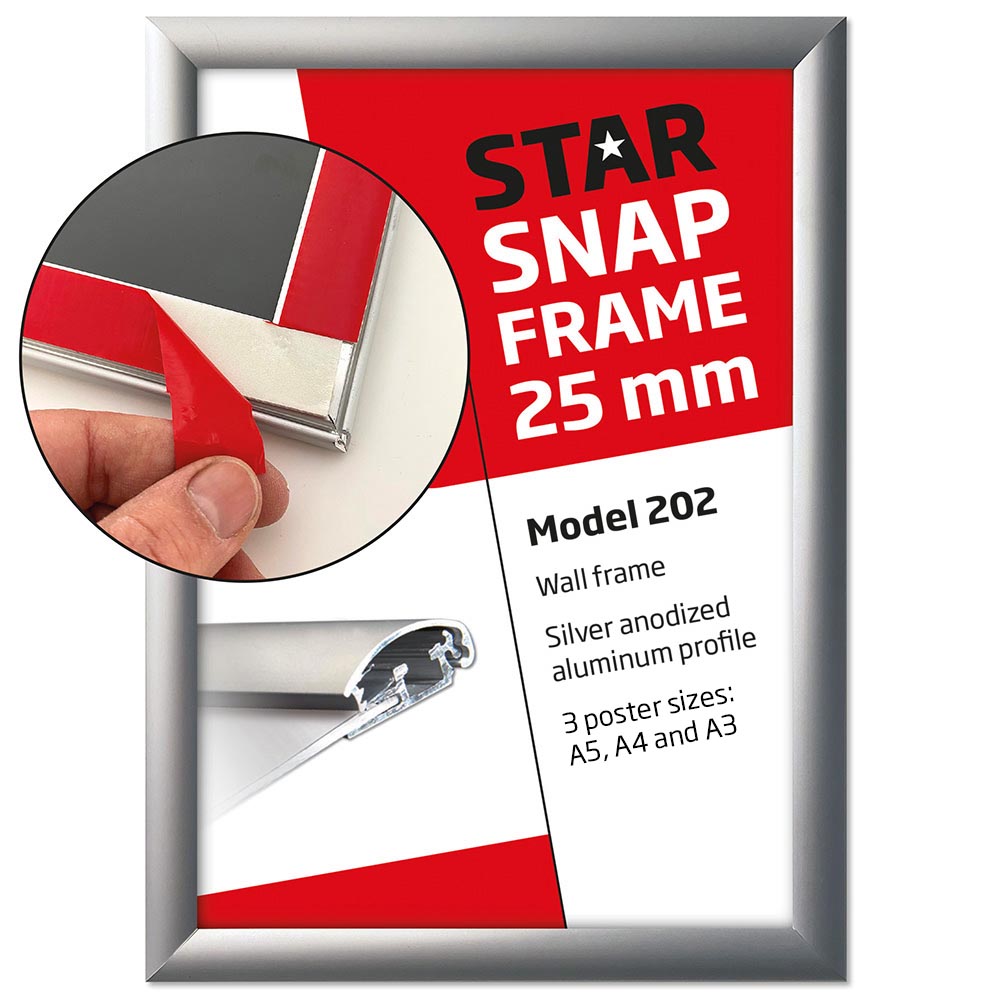 Klapprahmen, 25-mm-Profil mit Klebeband – Fast-Fix, Silber, A3 - 29,7 x 42 cm