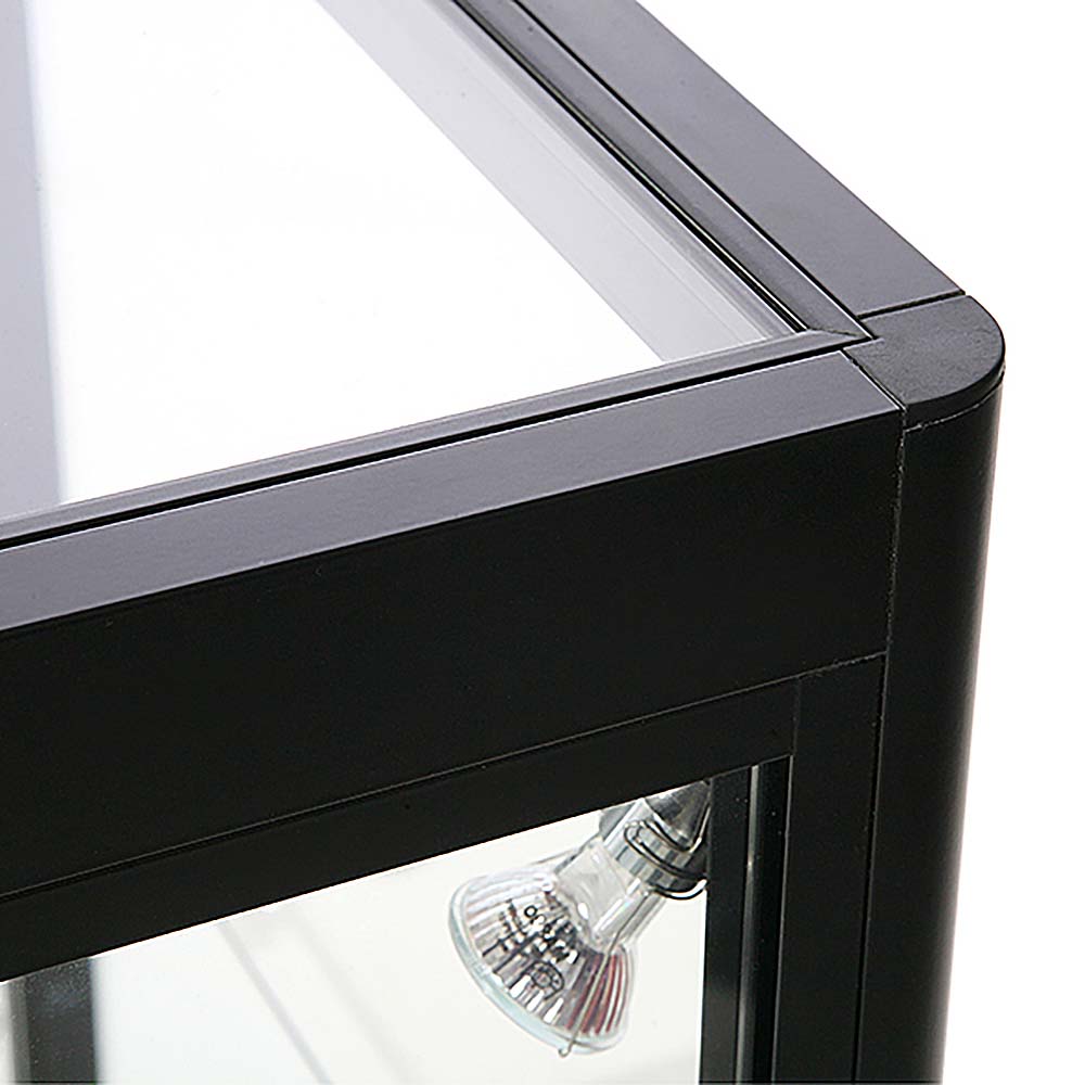 Vitrine, Showcase Counter Solo mit Unterschrank, LED-Beleuchtung, m. Schloss, Schwarz
