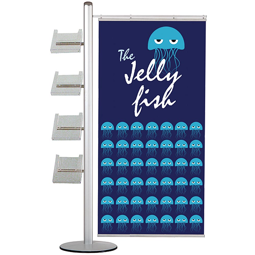 Bannerdisplay, Multistand, Einseitig, 4 A4-Regale, Banner