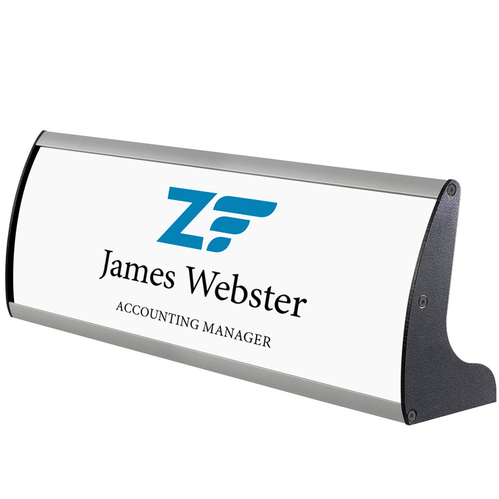 Namensschild für Tisch, Aluminiumprofil, Silber/Schwarz