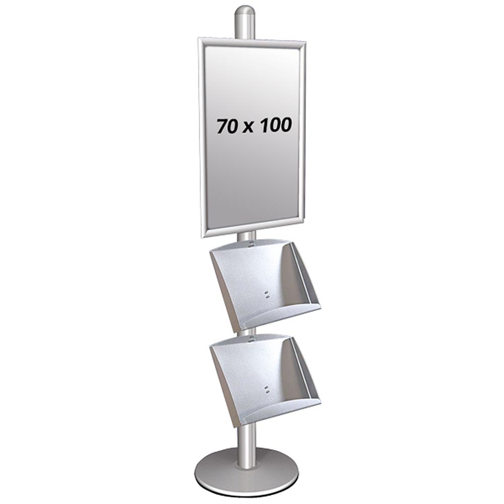 Infoständer mit Prospekthalter Multistand, Einseitig, 1X 25mm Rahmen, 2 X Stahlregale