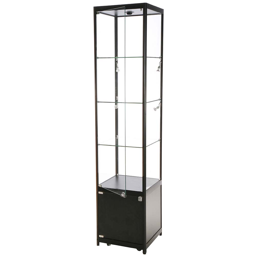 Vitrine, Showcase Tower Solo, Mit LED-Beleuchtung, Schloss und Unterschrank, Schwarz