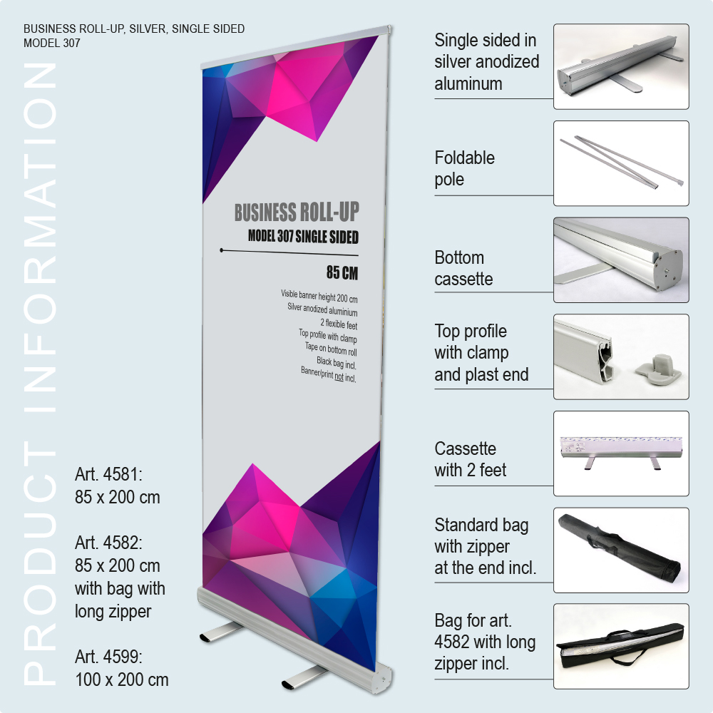 Roll-Up Kassette, Business, Einseitig, Aluminium, Inklusive Tasche