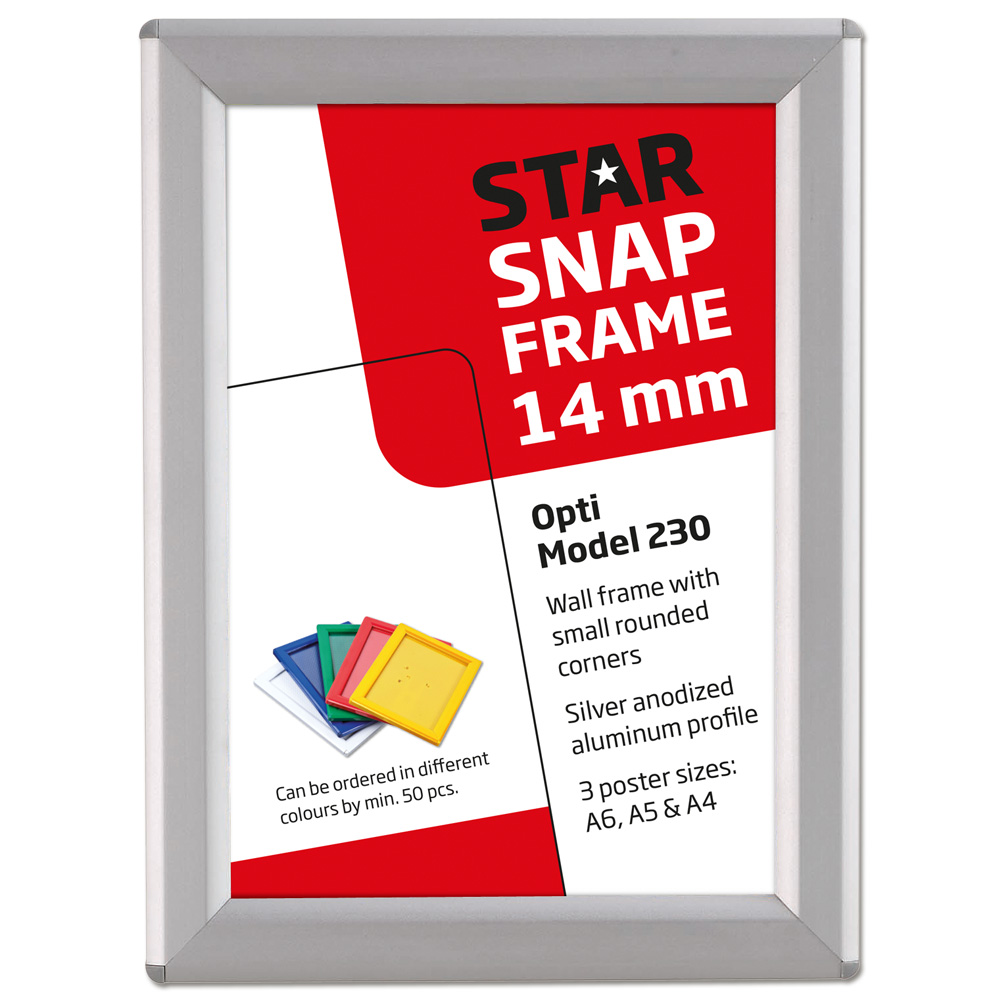 Klapprahmen, Opti, 14 mm Aluminiumprofil, Silber, A4 - 21 x 29,7 cm