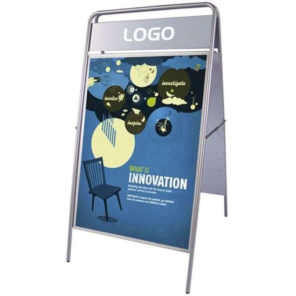 Kundenstopper mit Logoplatte, Expo Sign, Silber