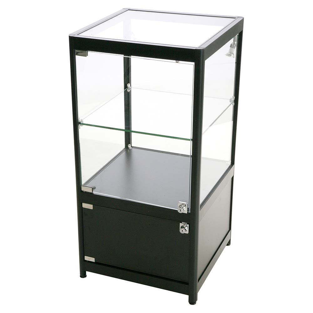 Vitrine, Showcase Counter Solo mit Unterschrank, LED-Beleuchtung, m. Schloss, Schwarz