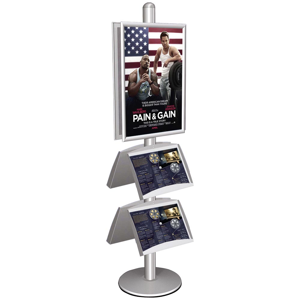 Infoständer, Multistand, Doppeltseitig, 4 Stahlregale, 2 Klapprahmen