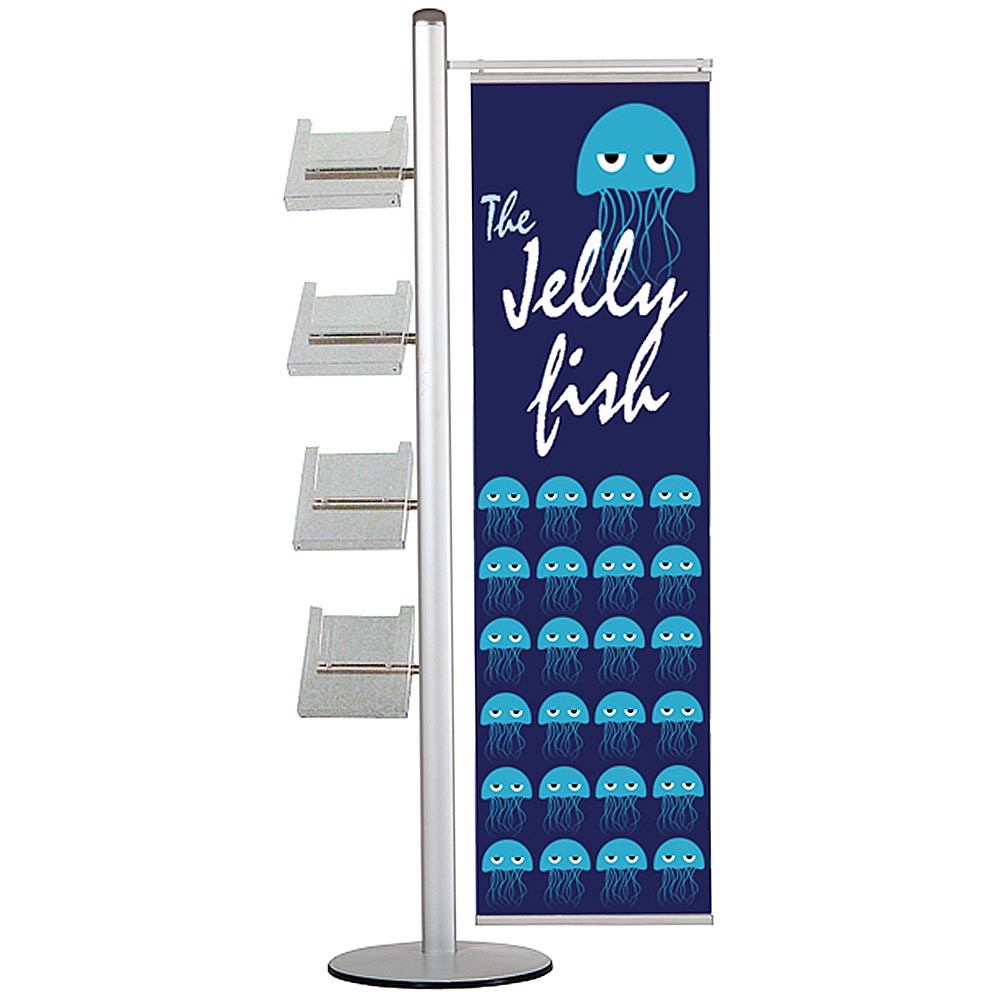 Bannerdisplay, Multistand, Einseitig, 4 A4-Regale, Banner