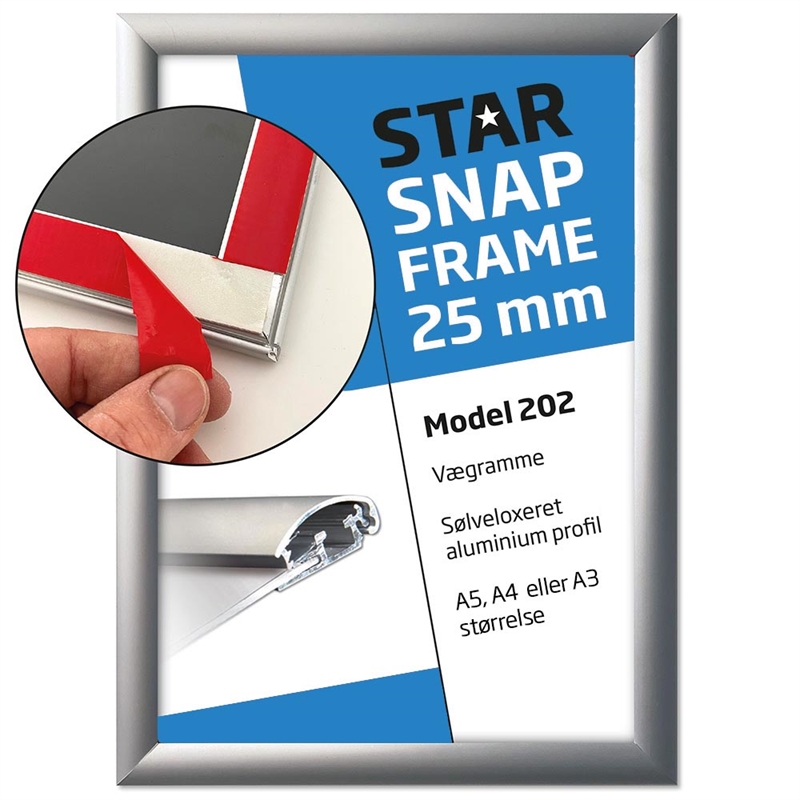 Klapprahmen, 25-mm-Profil mit Klebeband – Fast-Fix, Silber, A5 - 14,8 x 21 cm