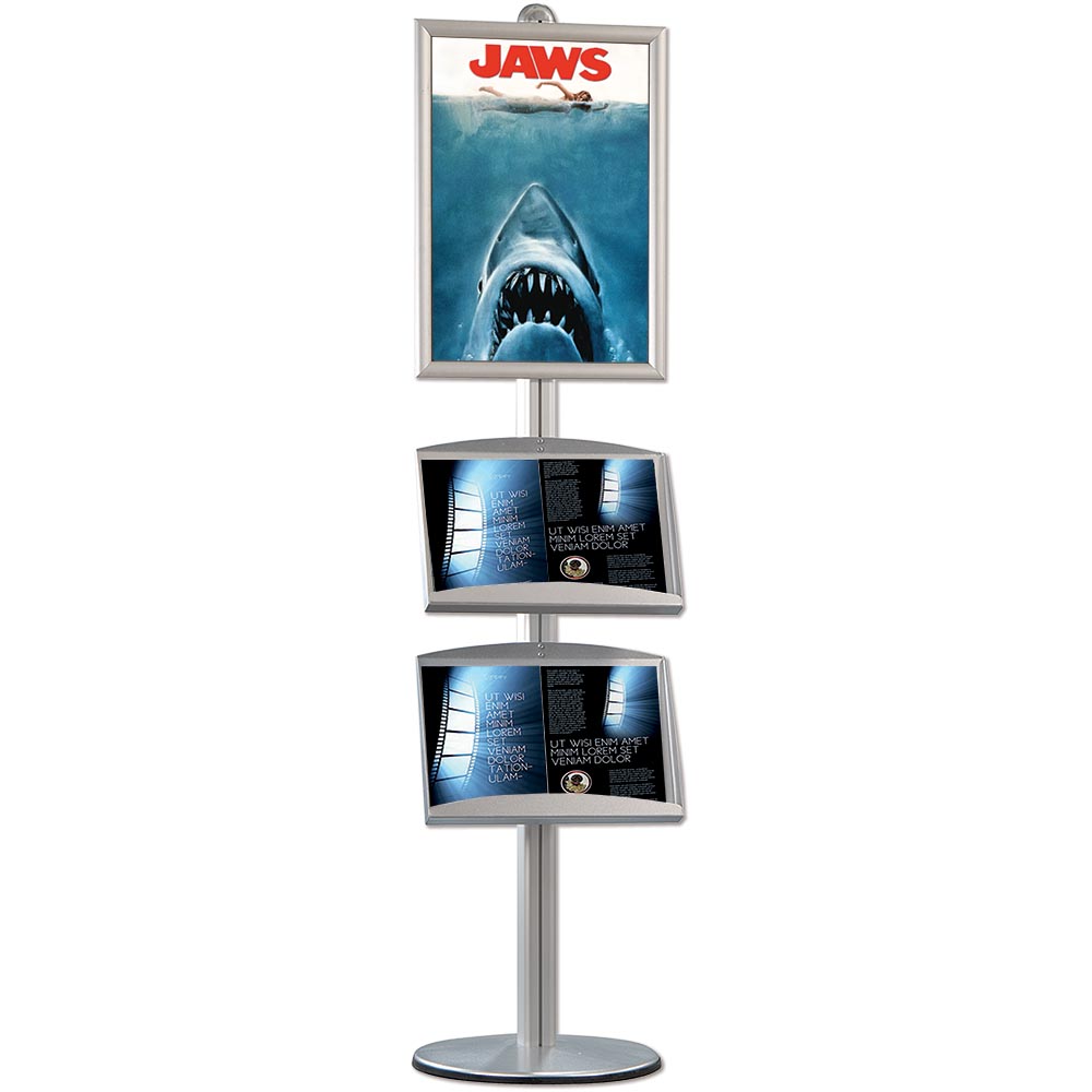 Infoständer mit Prospekthalter Multistand, Einseitig, 1X 25mm Rahmen, 2 X Stahlregale