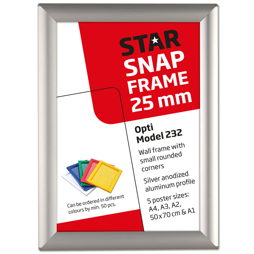 Klapprahmen, Opti, 25 mm Aluminiumprofil, Silber, A2 - 42 x 59,4 cm