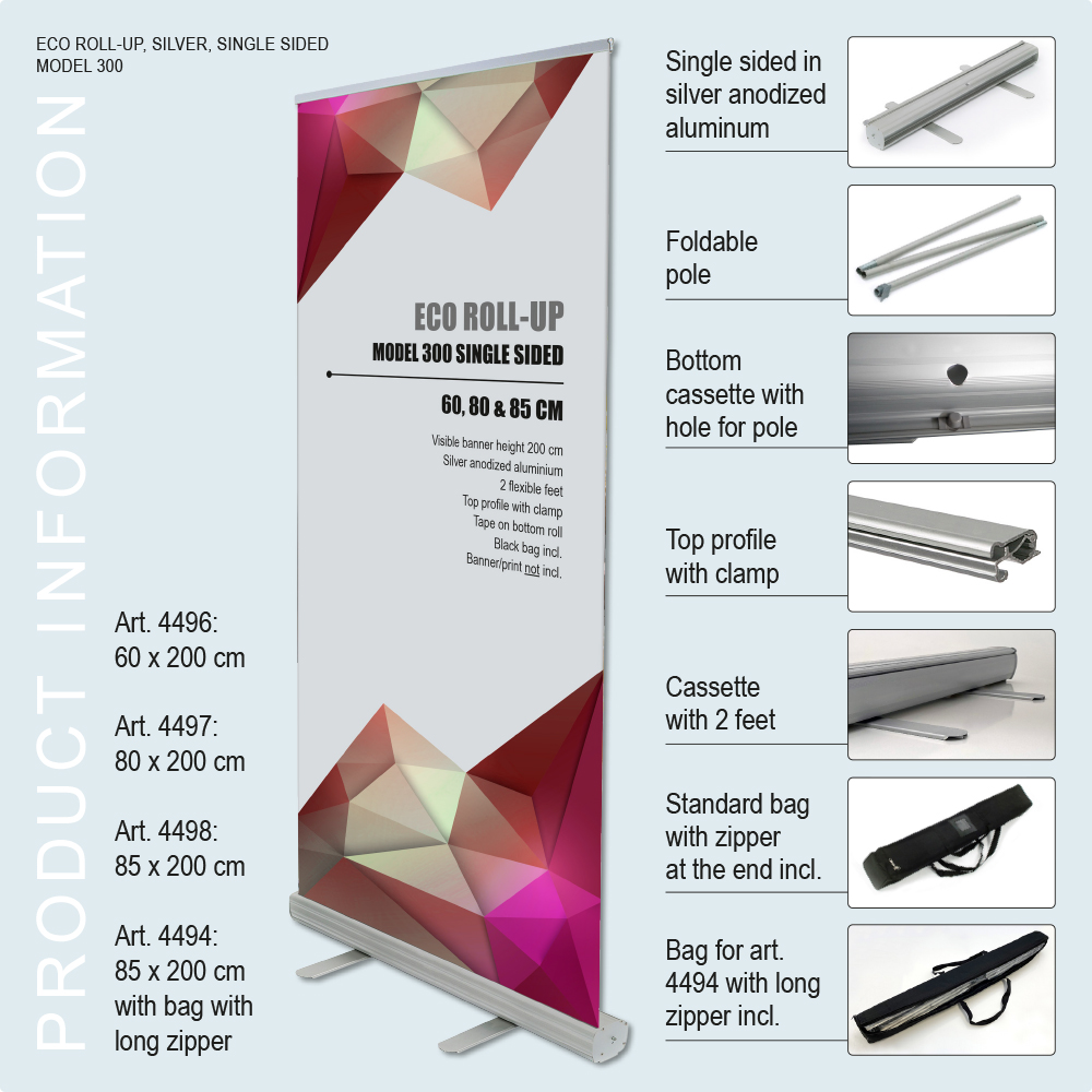 Roll-Up Kassette, Eco, Einseitig, Aluminium/Silber, Inklusive Tasche