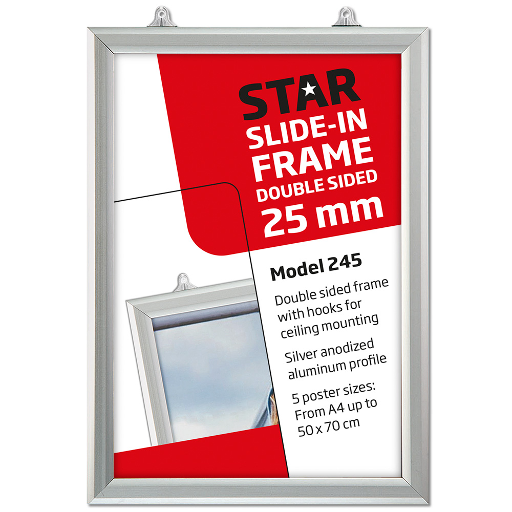 Rahmen, Slide-In, Doppeltseitig, Vertikale, 25 mm Aluminiumprofil, Silber