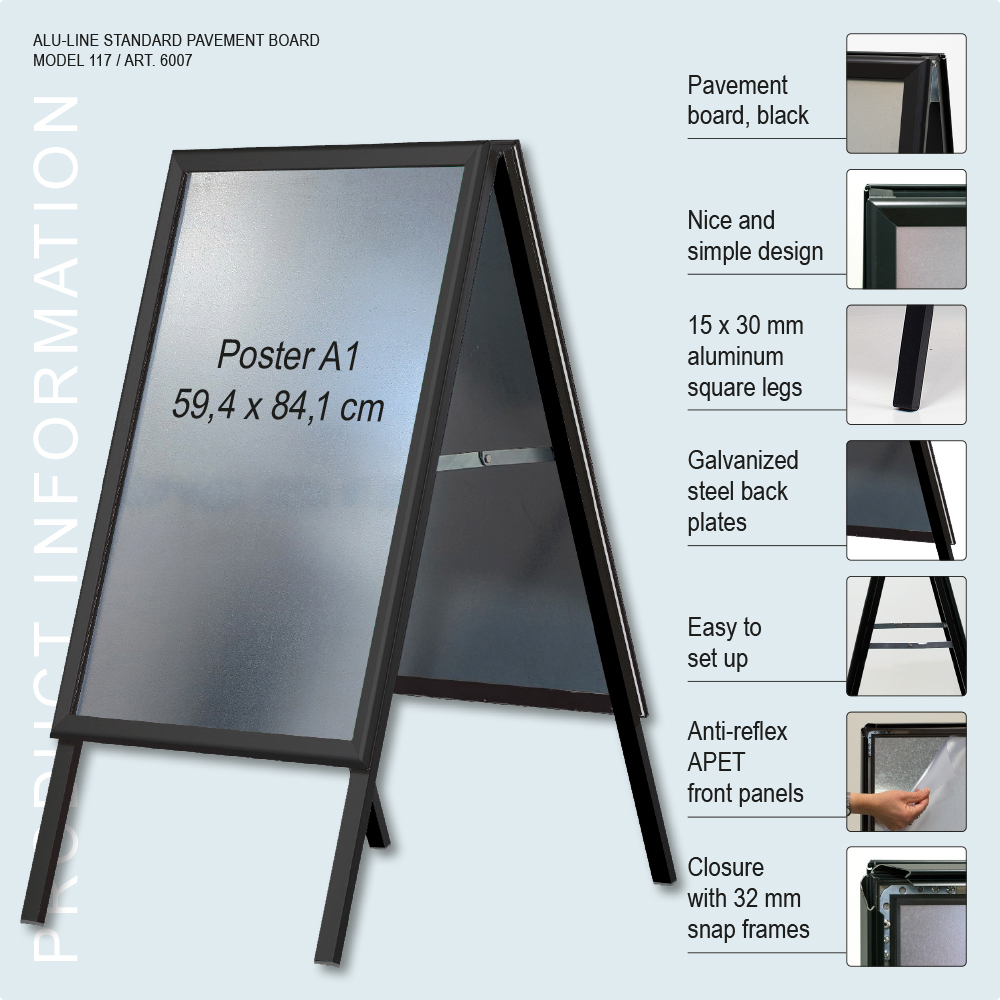 Kundenstopper, Alu-Line Standard, 32 mm, Schwarz