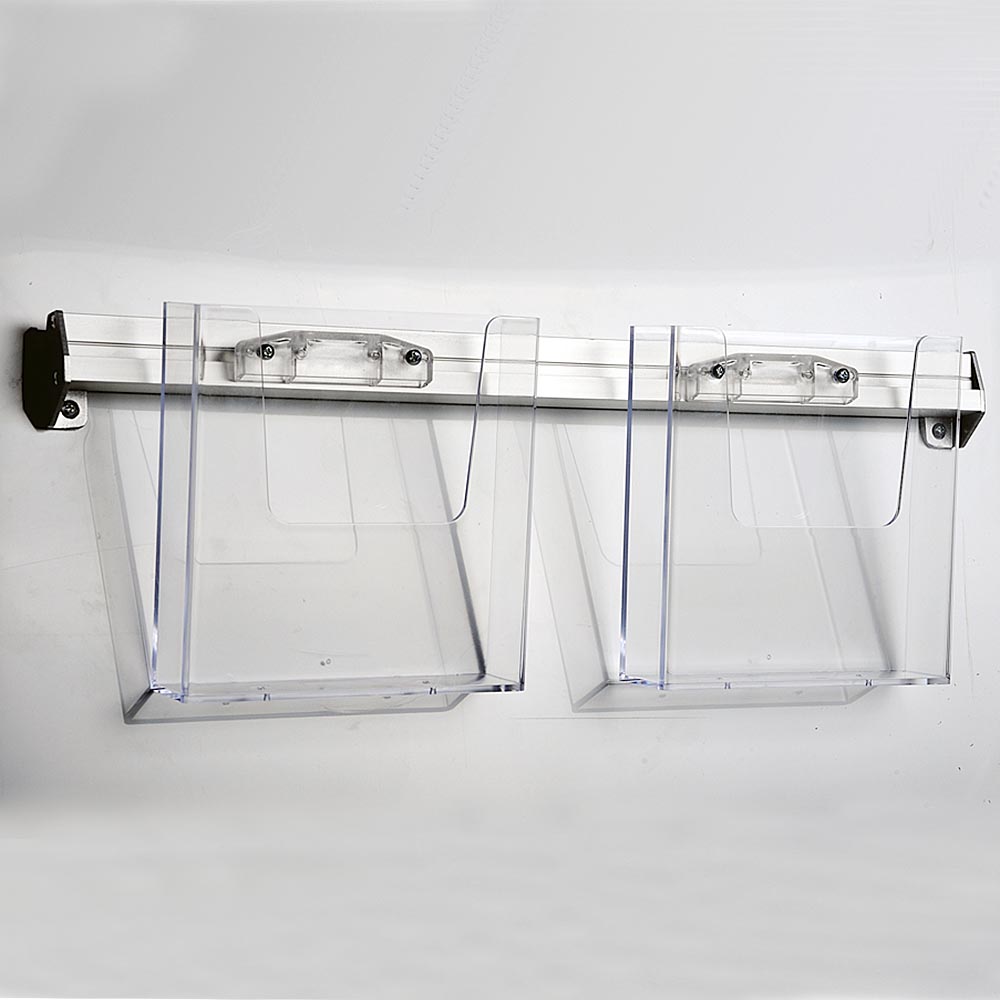 Prospekthalter für Die Wand, Aluminiumschiene, 2 Acryl-Halter für Dokumente
