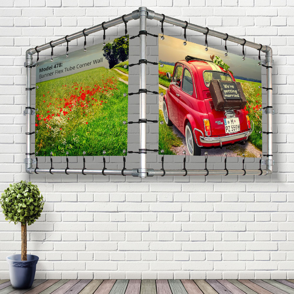 Bannerdisplay, Draußen, Wandmontage, Banner Tube Corner Frame, Aluminiumrohr 0.3 mm Ø 48 mm